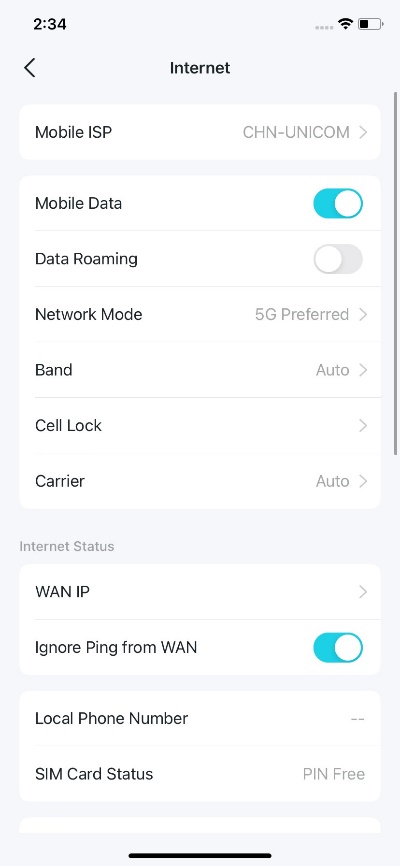 Display the Internet settings.