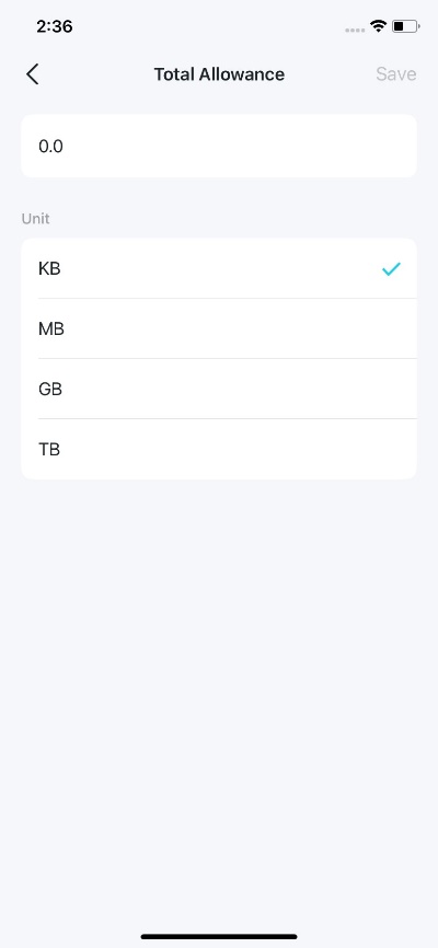 Display the Total Allowance settings.
