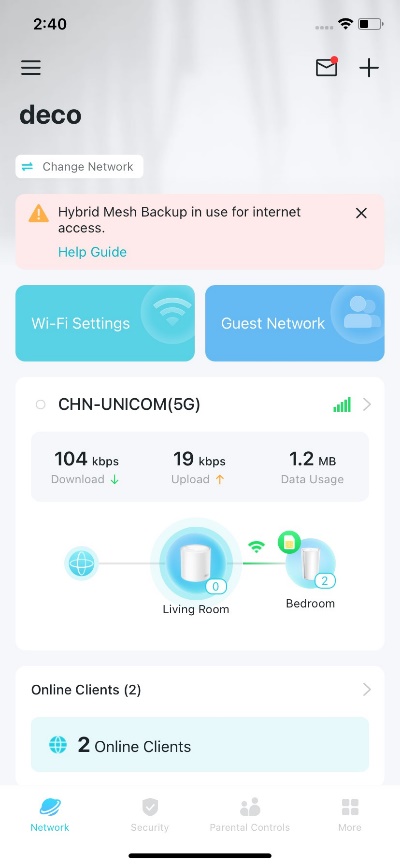 Display the current network status of the Deco network.