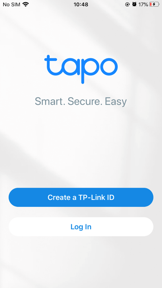 Anmeldeseite für die TP-Link ID in der Tapo-App.