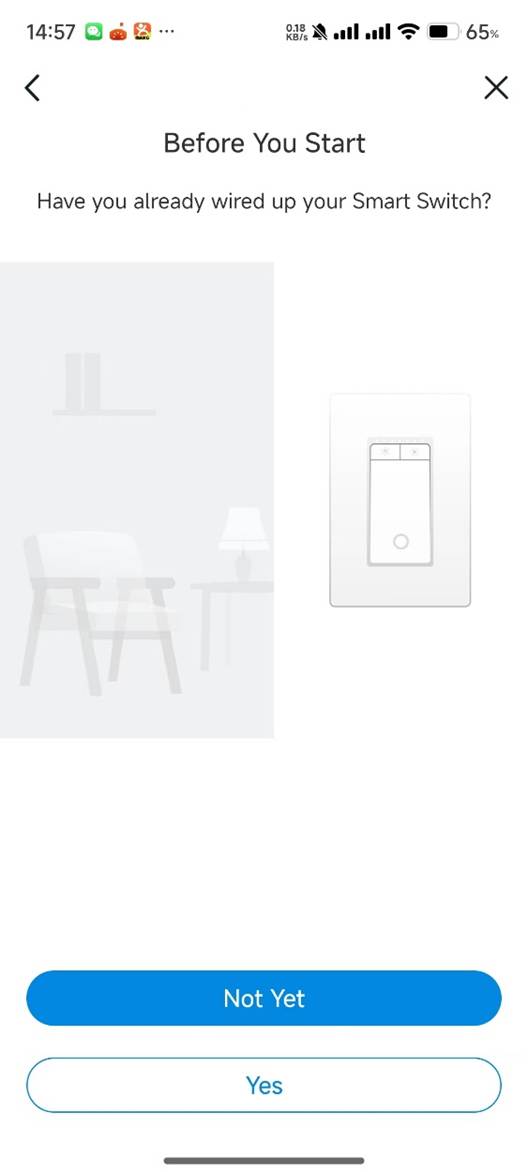 Anleitung zur Vorbereitung der Einrichtung des Tapo Smart Switch.