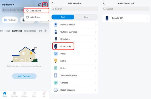 Seite „Gerät hinzufügen“ in der Tapo-App.