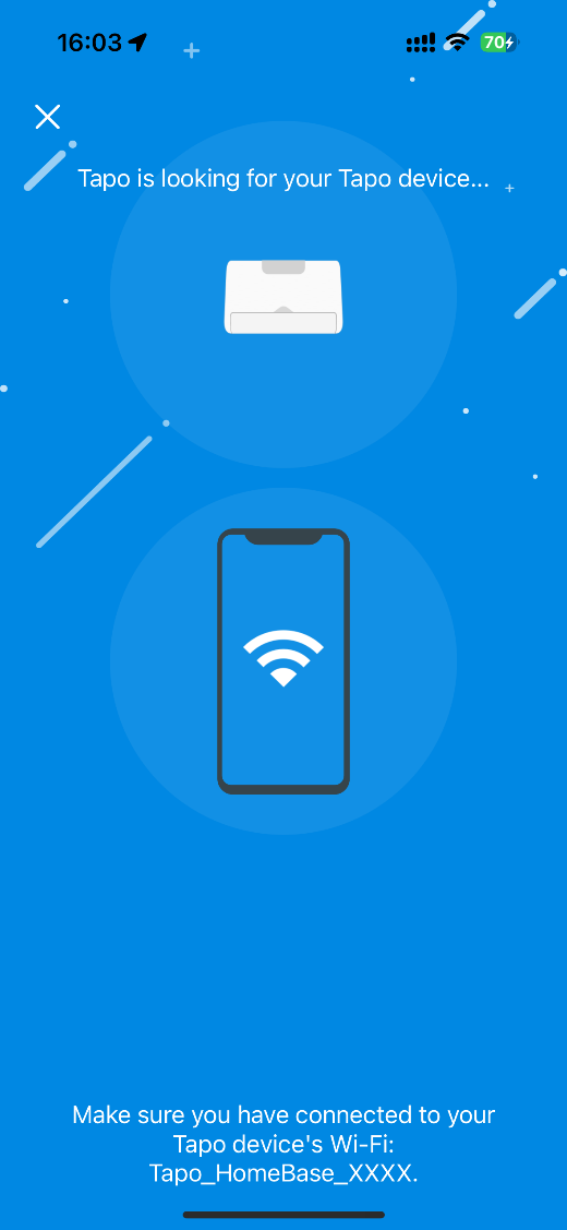 ALT-Text: Abbildung der Tapo-App bei der Suche nach einem Hub.
