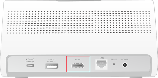 ALT-Text: „HDMI“-Anschluss auf der Rückseite des CentralHub.