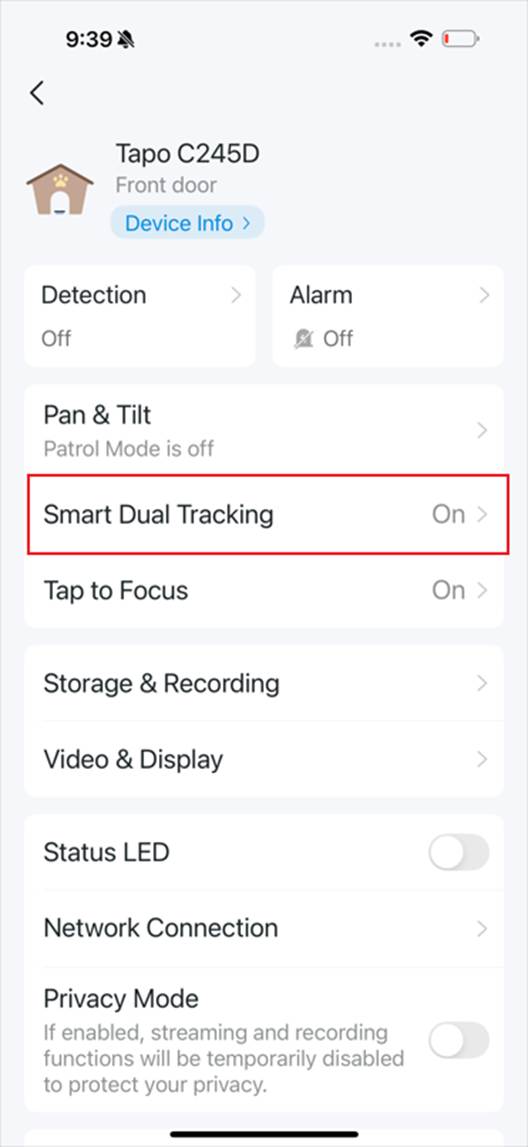 ALT-Text: Eintrag der Funktion „Smart Dual Tracking“.