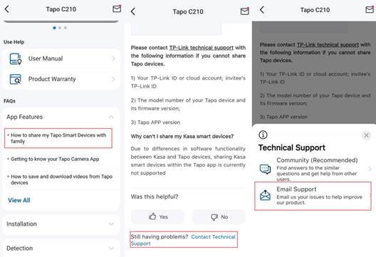 ALT-Text: Schritte zum Senden einer E-Mail an den technischen Support.