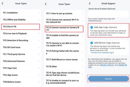 ALT-Text: Schritte zum Senden der App-Logs.