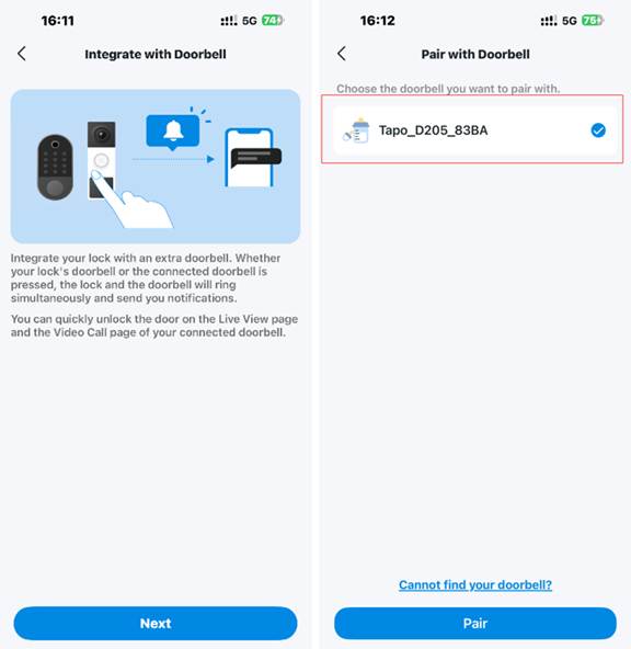ALT-Text: Passende Türklingel zum Koppeln auswählen.