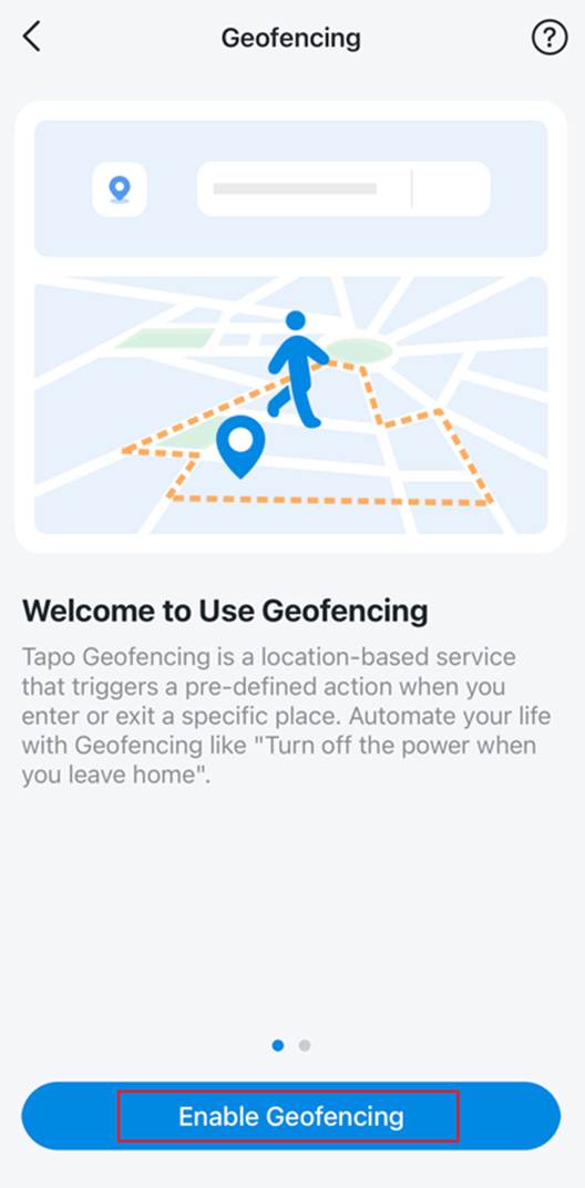 ALT-Text: Bildschirm „Willkommen bei Geofencing“ mit einer Einführung in die Geofencing-Funktion und der Schaltfläche „Geofencing aktivieren“.