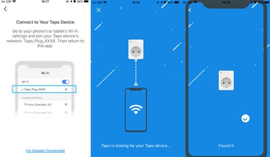 ALT-Text: Suche nach Ihrem Tapo-Gerät in der Tapo-App.