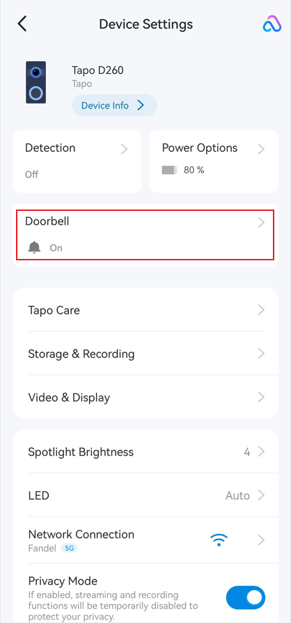 Select Doorbell under Device Settings.