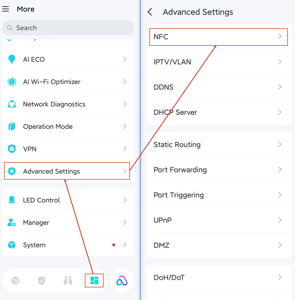 The Advanced Settings position on the More page.