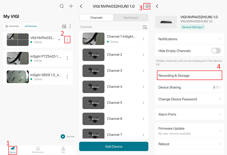 The Recording & Storage location on the NVR’s Settings page