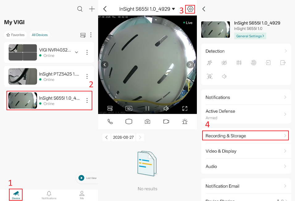 The Recording & Storage location on the Camera’s Settings page