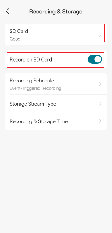 Show the Recording & Storage page for camera