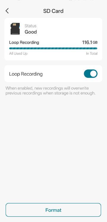 Show the SD Card page for camera