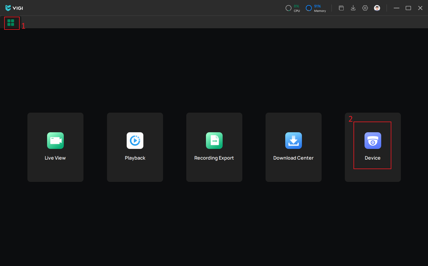 The Device option position on the Home page