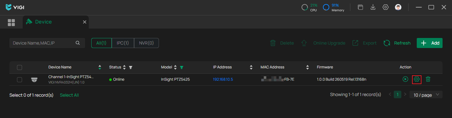 The Device Settings position in the Device page