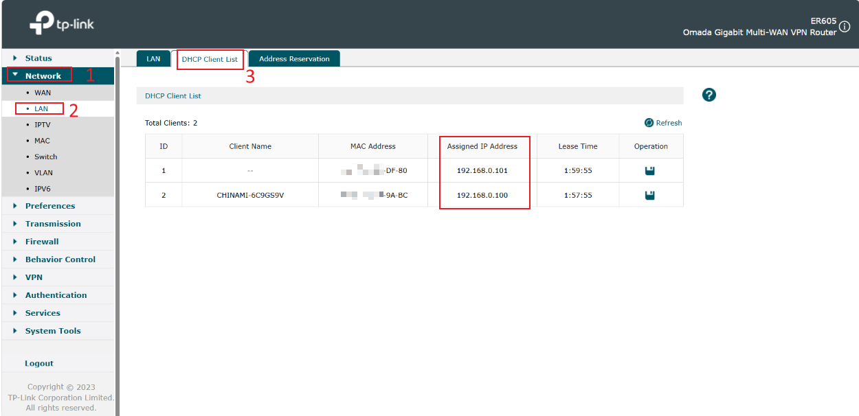 Display device IP addresses in the DHCP Client table
