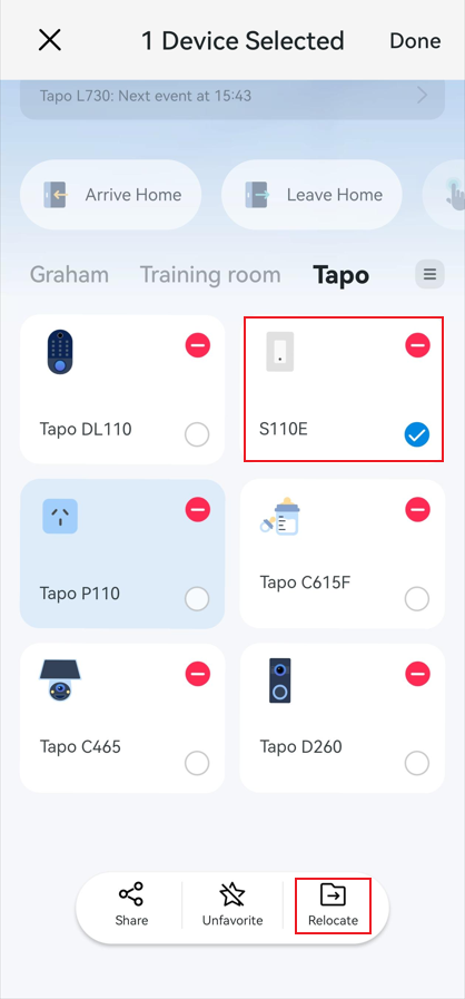 Tap and hold the device card, then tap Relocate.