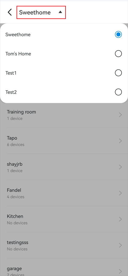 Select a different home and room for your device.