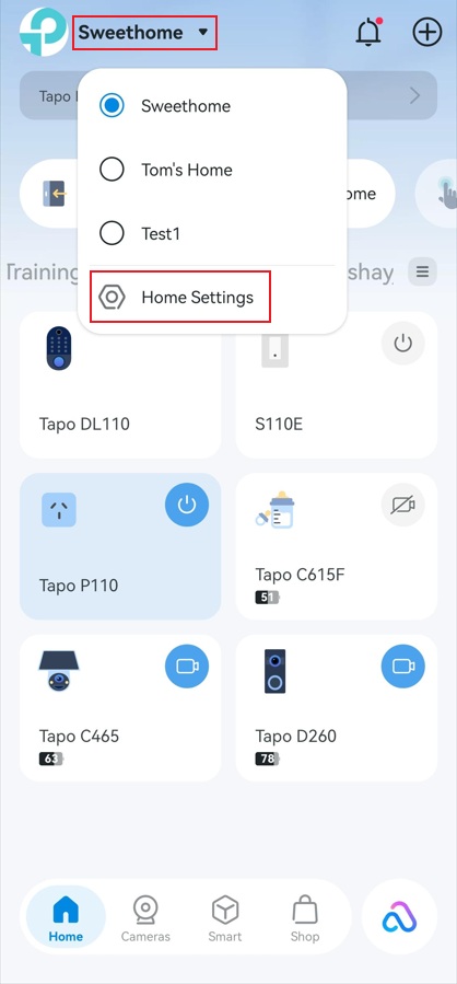 Tap the current Home name in the top left corner, then select Home Settings.