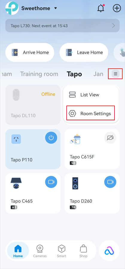 Tap the menu button and tap Room Settings.