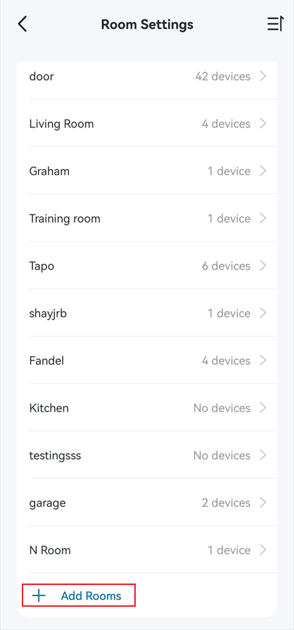 Tap Add Rooms to create a new room.