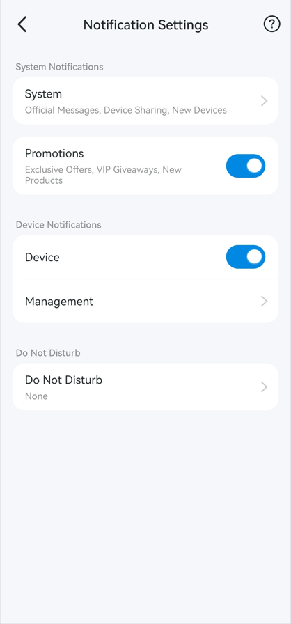 Open the Notification Settings page to set System Notifications and Device Notifications.