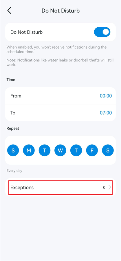 Set Do not disturb schedule time.