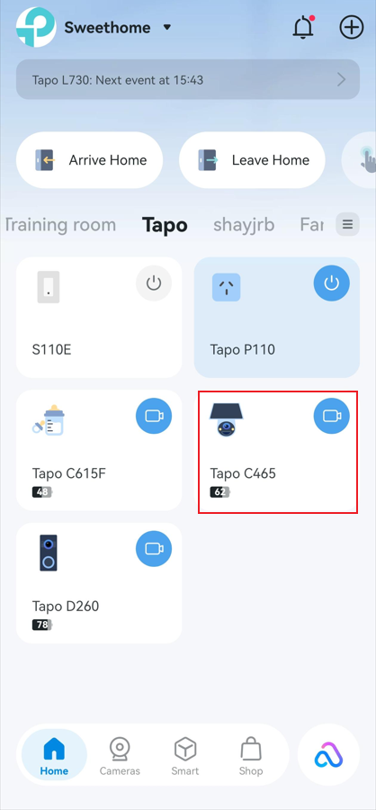 Tap the device card in the Tapo app Home page.
