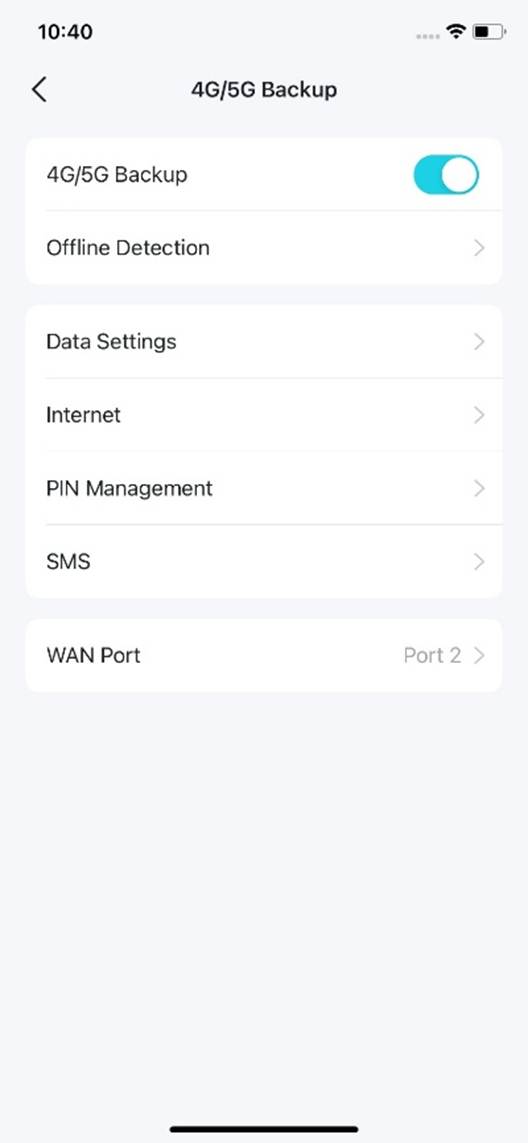 ALT-Text: Anzeige der Einstellungen für 4G/5G Backup.