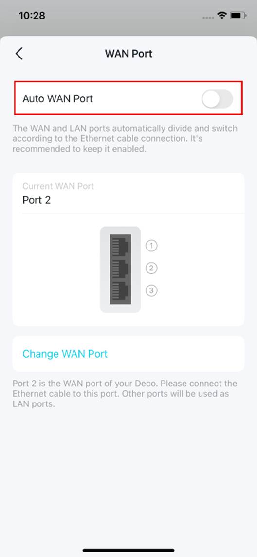 ALT-Text: Position der Funktion Auto WAN Port auf der Seite.