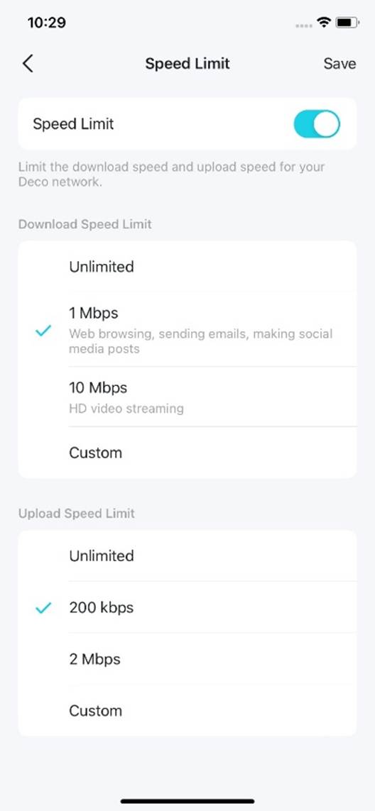 ALT-Text: Anzeige der Optionen für Speed Limit.