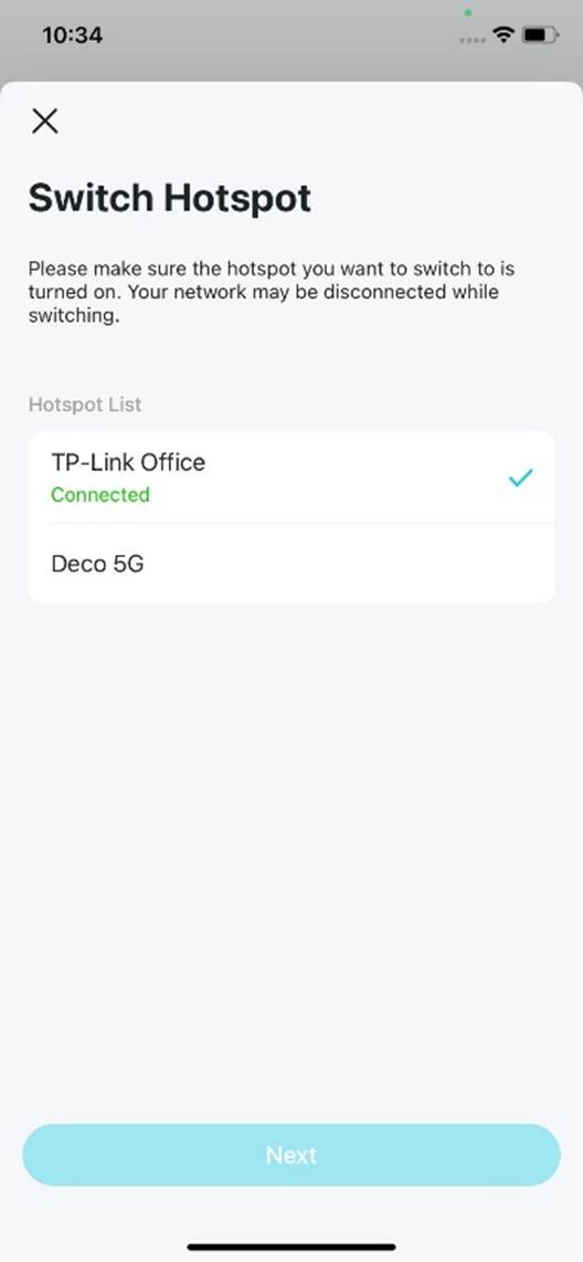 ALT-Text: Anzeige der Hotspot-Optionen zum Wechseln des Hotspots.