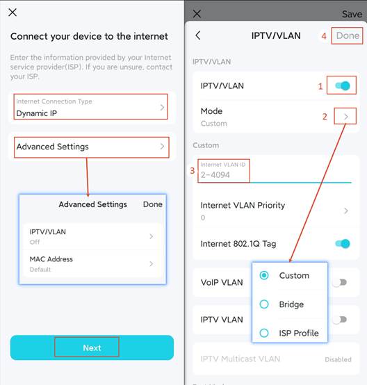 ALT-Text: Einrichtung der Internetverbindung mit IPTV/VLAN.