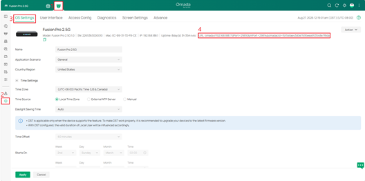 ALT-Text: Omada Fusion Pro-Seite OS Settings mit der URL, nachdem Device Remote Management aktiviert wurde.