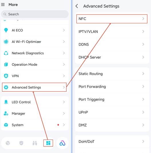 ALT-Text: Position von Advanced Settings auf der Seite More.