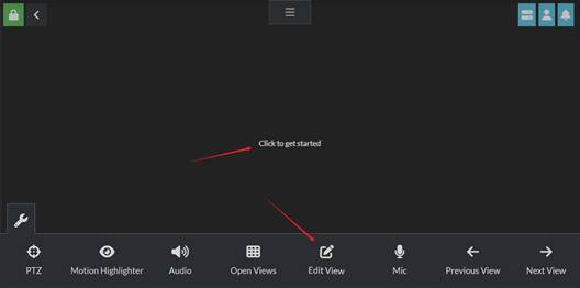 ALT-Text: Agent-DVR-Oberfläche mit Edit View und einem leeren Bereich, auf den zum Start geklickt werden kann.