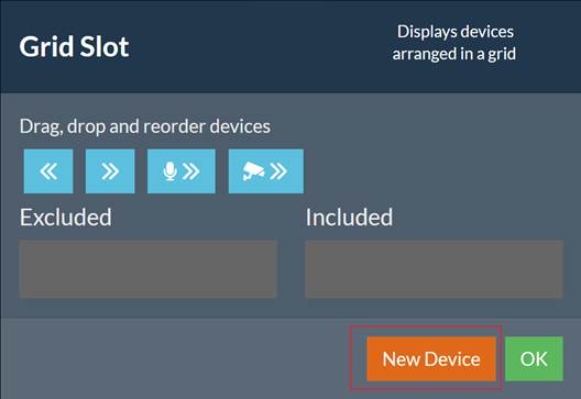 ALT-Text: Auswahlseite New Device in Agent DVR.