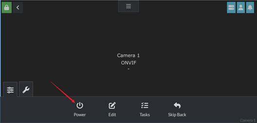 ALT-Text: Einstellungsseite für Camera 1 in Agent DVR mit aktiviertem Power-Schalter.
