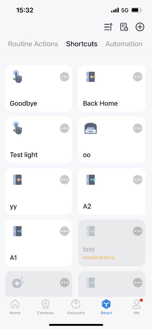 ALT-Text: Shortcuts-Seite.