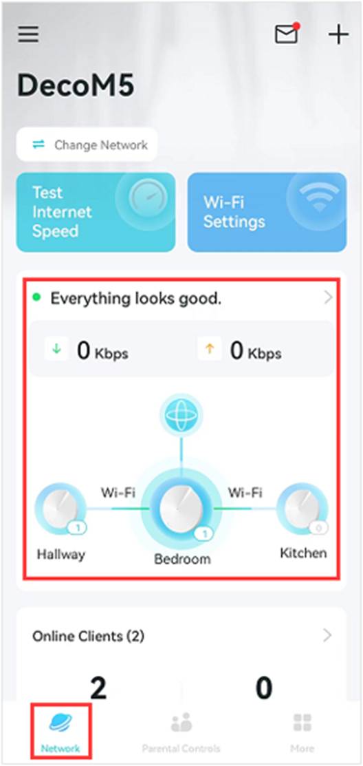 ALT-Text: Position von Network auf der App-Seite.