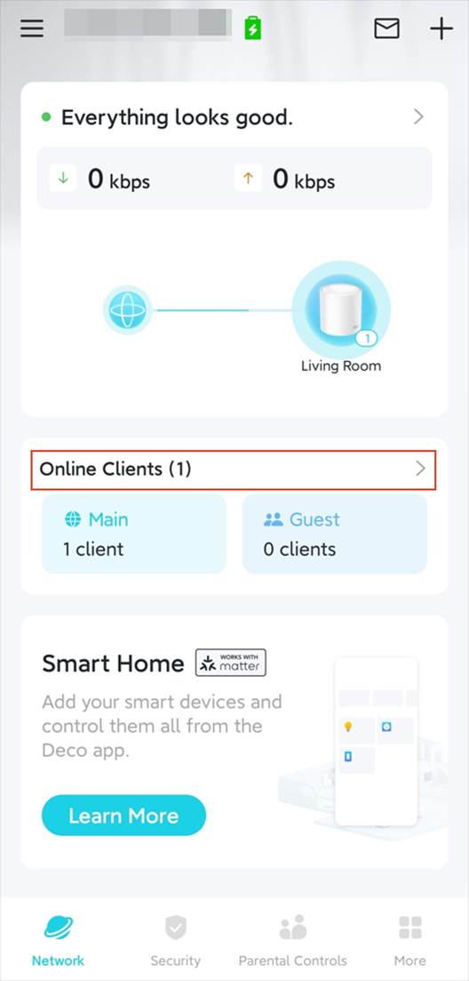 ALT-Text: Position von Online Clients auf der Seite Network.
