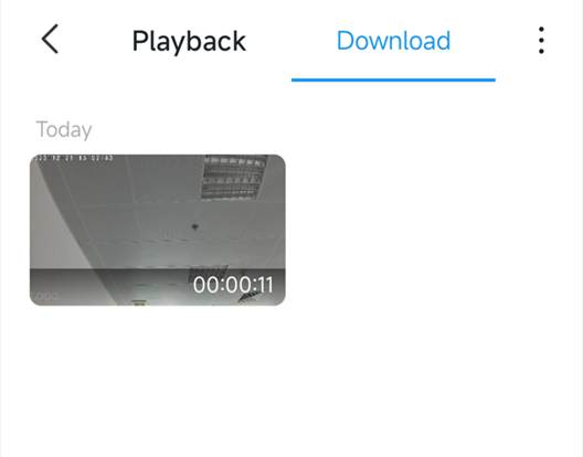 ALT-Text: Registerkarte Download in Tapo mit einem heute aufgezeichneten Videoclip mit einer Dauer von 11 Sekunden.