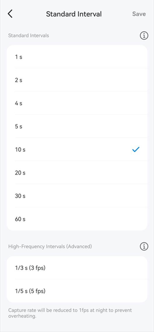 ALT-Text: Wählen Sie im Standardmodus die Intervalle aus.