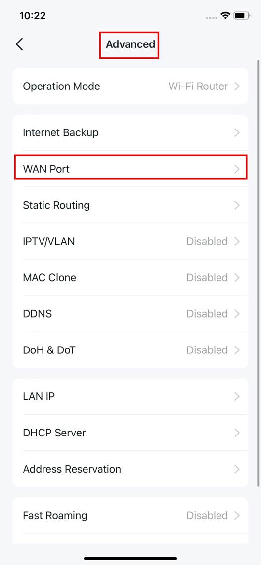 ALT-Text: Position der Funktion WAN Port auf der Seite.