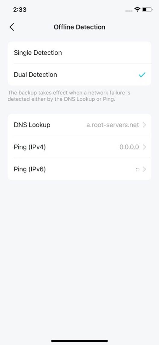 ALT-Text: Anzeige der Optionen für Offline Detection.
