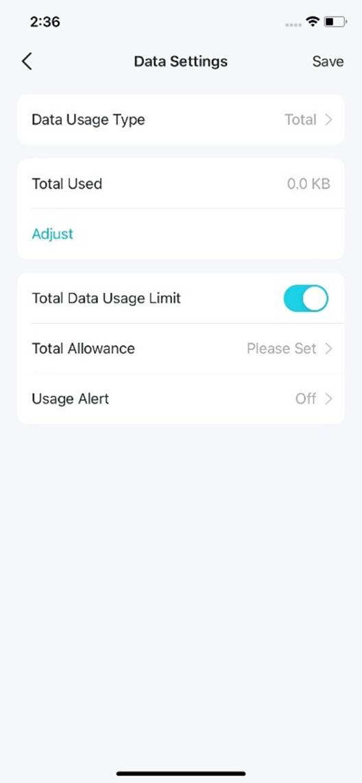 ALT-Text: Anzeige der Data Settings.
