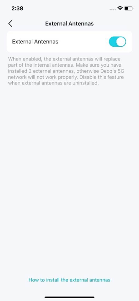 ALT-Text: Die Schaltfläche External Antennas wird angezeigt.